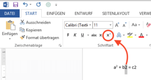 Schaltfläche zum Hochstellen in Word