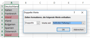 Excel - Beispiel fuer Doppelte Werte