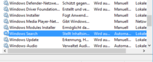 Windows Search deaktivieren - Suche nach dem Dienst