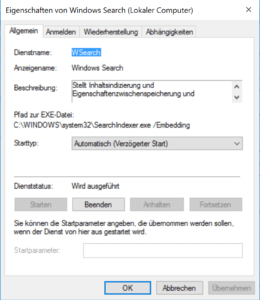 Windows Search abschalten mit Beenden