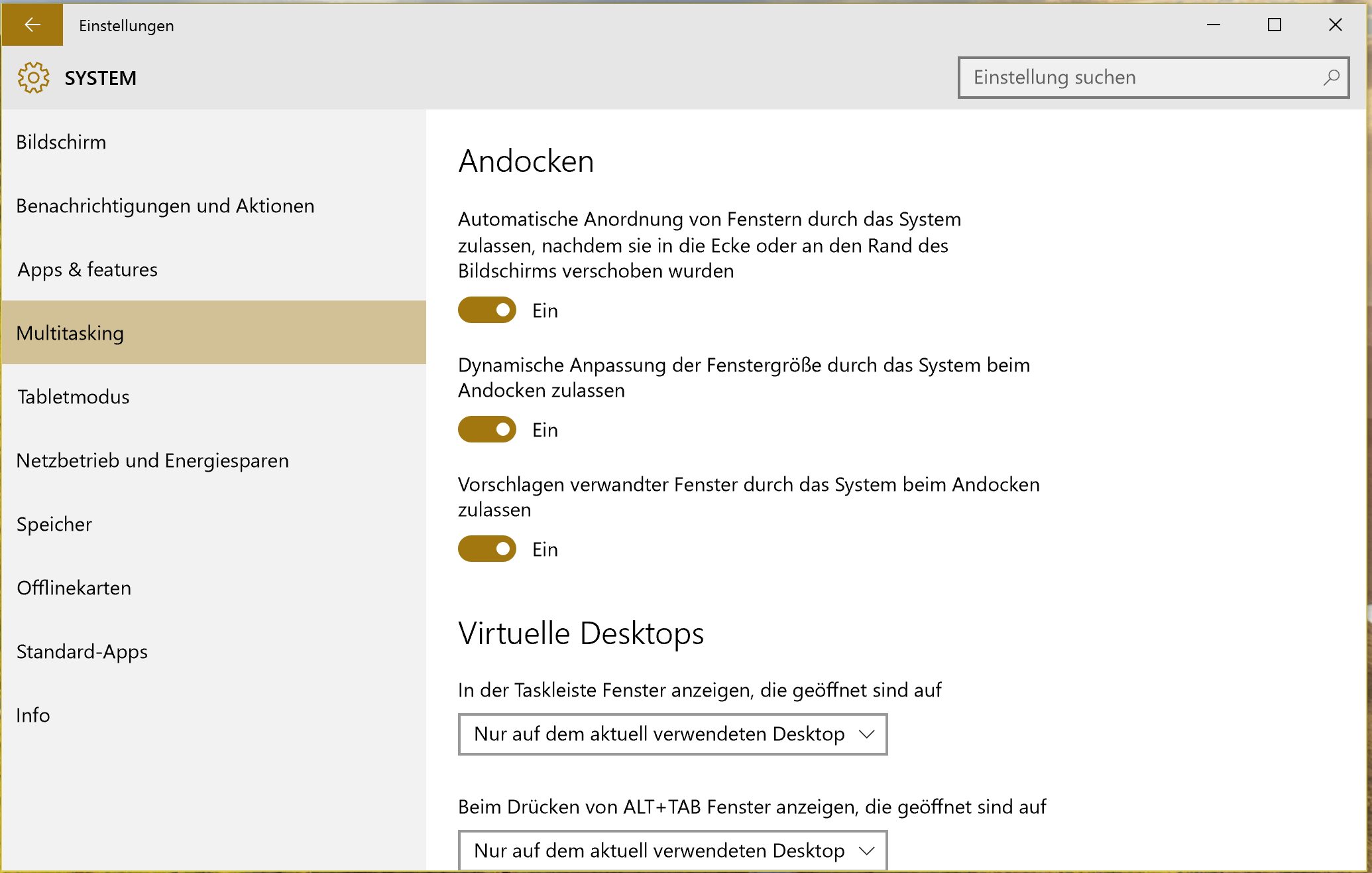 Automatisches Andocken in Windows 10 abschalten