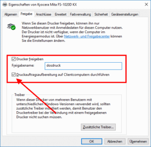 Windows - Druckerfreigabe einrichten. Ermöglicht Drucken auf USB von DOS aus.