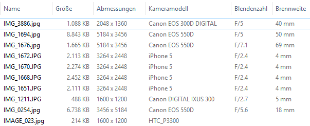 EXIF-Daten im Explorer