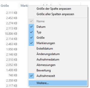 Neue Spalten im Explorer auswählen