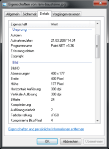 Anzeige der Details zu einem Jpeg-Bild in Windows 7