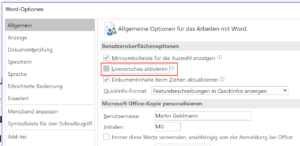 Word Live-Vorschau abschalten