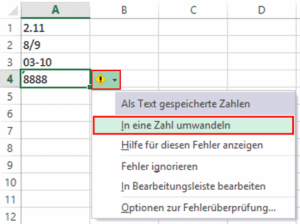 Zurückwandeln als Zahl