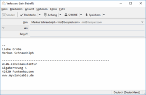 Thunderbird Beispiel Signaturtext in neuer Nachricht