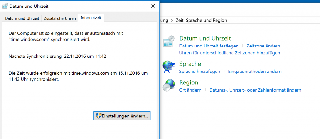 In den erweiterten Zeiteinstellungen finden Sie auch die Optionen für die Internet-Zeit.