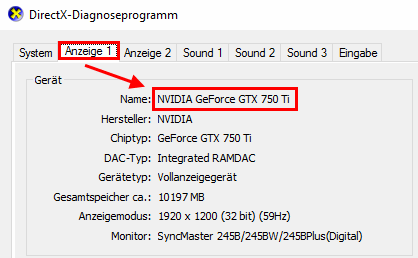Typ der Grafikkarte in Dxdiag ablesen