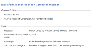 Windows Arbeitsspeicher ermitteln