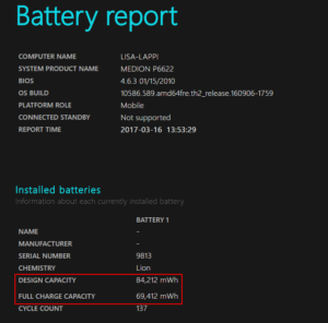 Battery Report von Windows