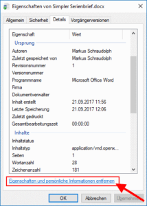 Metadaten einer Word-Datei