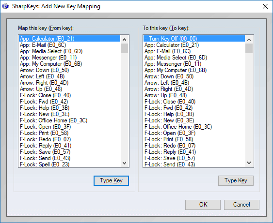 Sie suchen entweder aus der linken Liste eine Taste heraus, die sie ändern möchten oder klicken auf Type Key und drücken die gewünschte Taste.