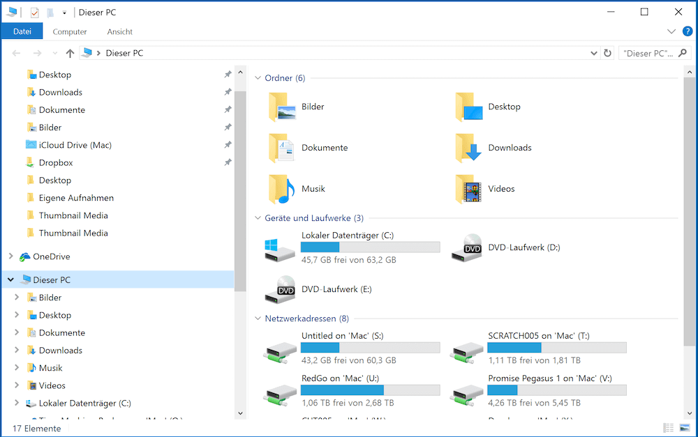 Windows Explorer in Ansicht Dieser PC