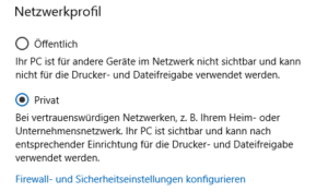 Windows 10 Netzwerkprofil