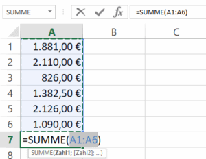 Excel - Summierung von Zellen