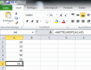 Excel: Durchschnittswert aus mehreren Zellen berechnet