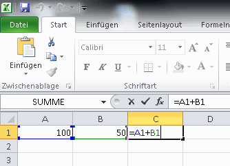Zwei Zahlen in Excel addieren