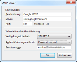 Einstellungen SMTP Thunderbird Googlemail