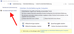 Link Anmeldeeinstellungen in der Systemsteuerung