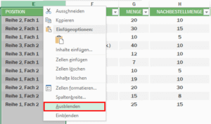 Excel - Zellen verstecken