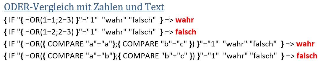 Word - Varianten von ODER-Vergleichen