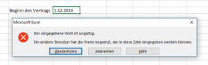 Excel Fehlermeldung bei der Datumseingabe