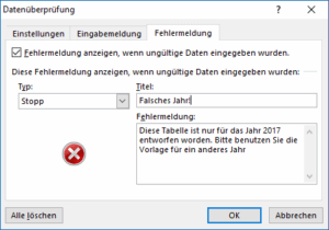 Excel eigene Fehlermeldung schreiben