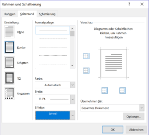 In Word Rahmen um eine Seite einrichten