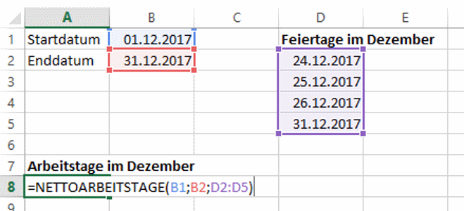Excel: Anzahl der Arbeitstage berechnen - ohne Wochenende ...