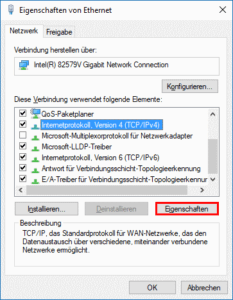 Eigenschaften von TCP/IP Version 4 ändern 