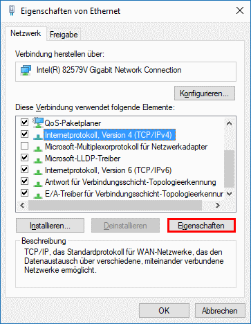 Eigenschaften von TCP/IP Version 4 ändern