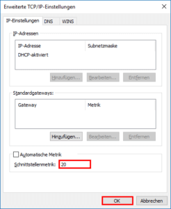 Schnittstellenmetrik eintragen