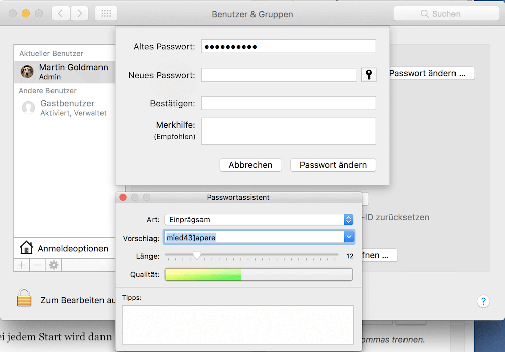 Mac Passwort ändern
