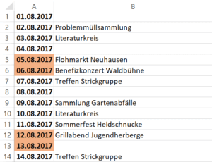 Ergebnis Wochenenden markieren