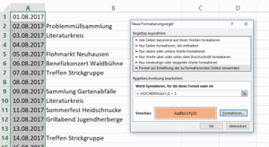 Excel Wochenden farbig markieren