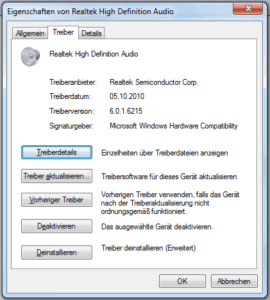 Eigenschaften der Soundkarte in Windows