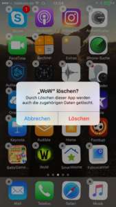 Warnung vor dem Löschen einer iPhone App