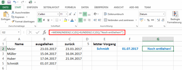 Beispiel für die Ermittlung des letzten Wertes einer Liste.