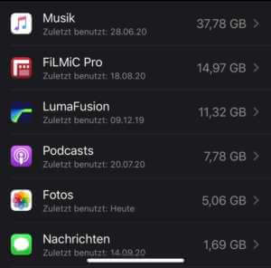 Speicherplatz von Apps ermitteln