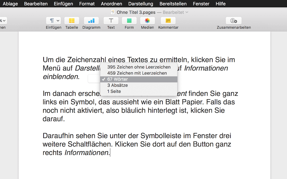 Zeichen und Wörter in Apple Pages zählen - so geht's | Tippscout.de