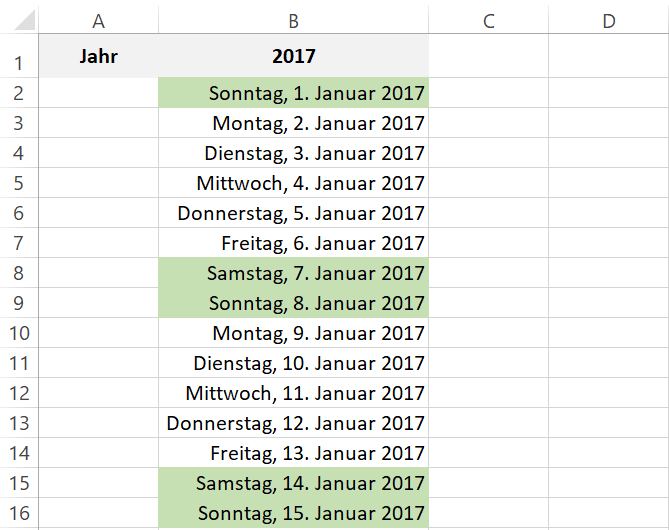 Beispiel Ewiger Jahreskalender in Excel