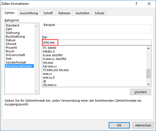 Excel Format für Zeiterfassung