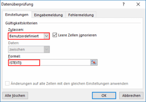 Excel Nur Text zulassen