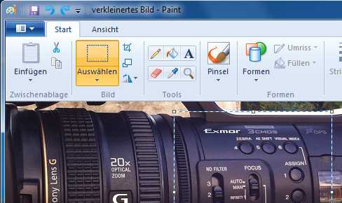 Windows Paint beim Zuschneiden eines Bildes