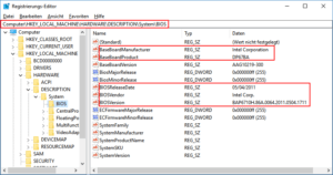 Mainboard-Infos in der Registry