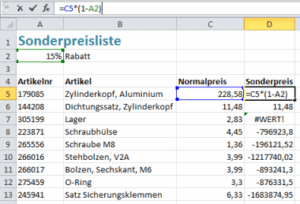 Excel Rabattpreisliste mit falschen Bezügen