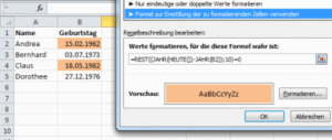 Geburtstagsliste mit Hervorhebung Geburtstagsliste mit Hervorhebung