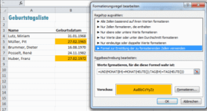 Excel Geburtstagsliste